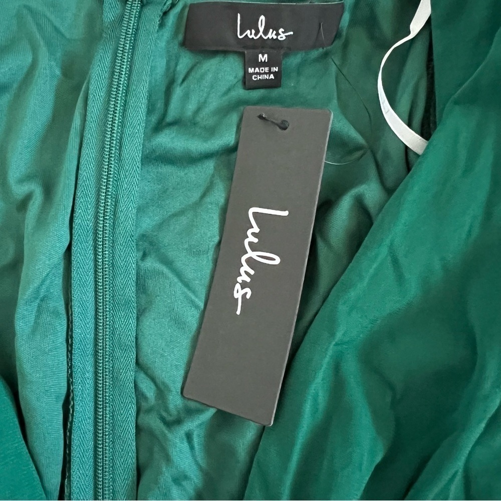 NWT Lulus Marlay Emerald Green Ruched Long Sleeve Bodycon Dress Medium - Picture 4 of 4